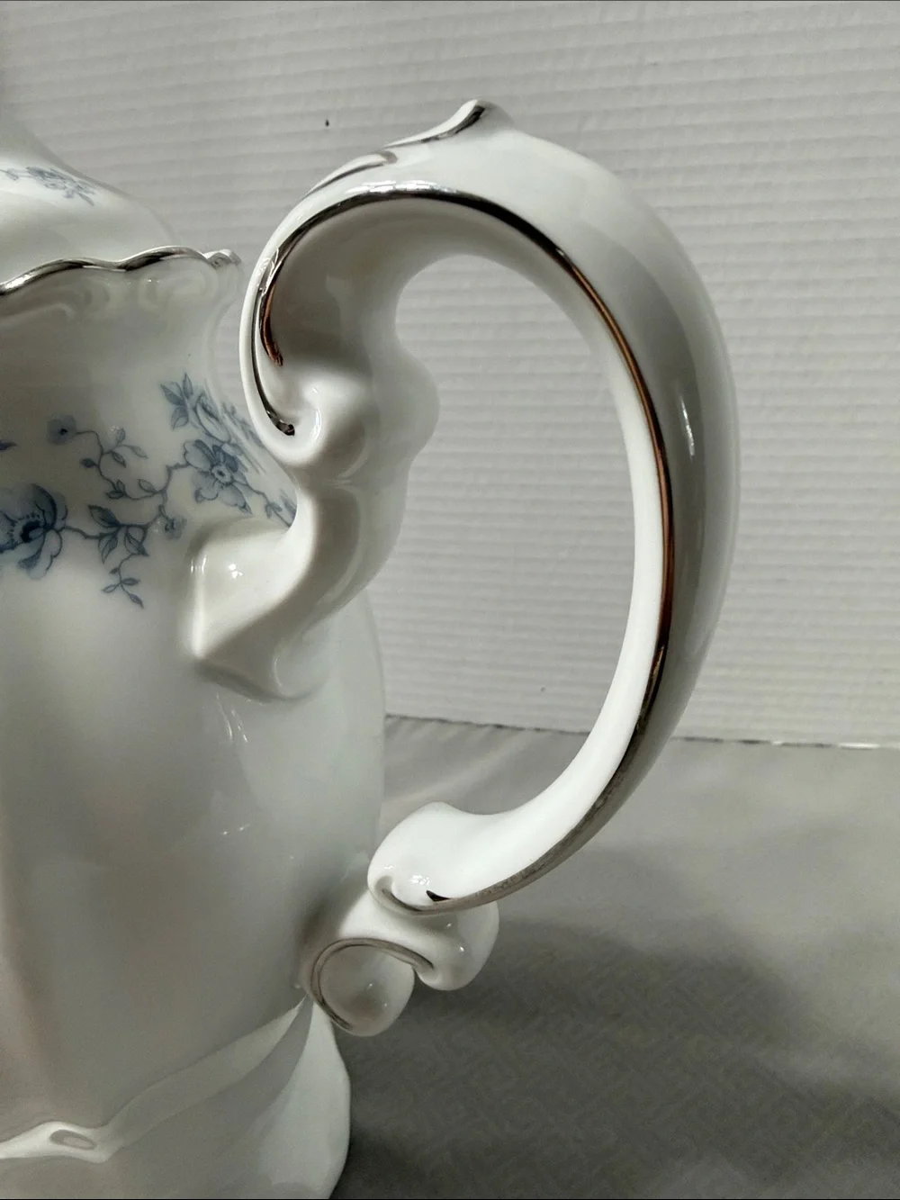 Vintage Johann Haviland Blue Garland Porcelain Coffee Pot Silver Trim Bavaria